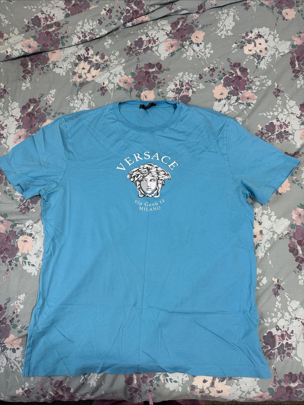 Versace Blue Medusa Logo Short Sleeve Tee